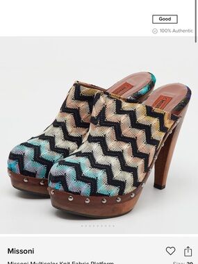 Missoni Multicolor Zigzag Knit Platform Clogs with Wooden Heel